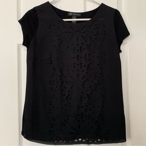 INC International Concepts black short sleeve cut out pattern top T-shirt size M